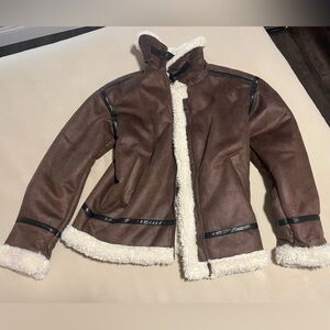 Brown Shearling Jacket with Black Accents